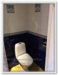 Ремонт помещения туалета с бело сине желтой плиткой